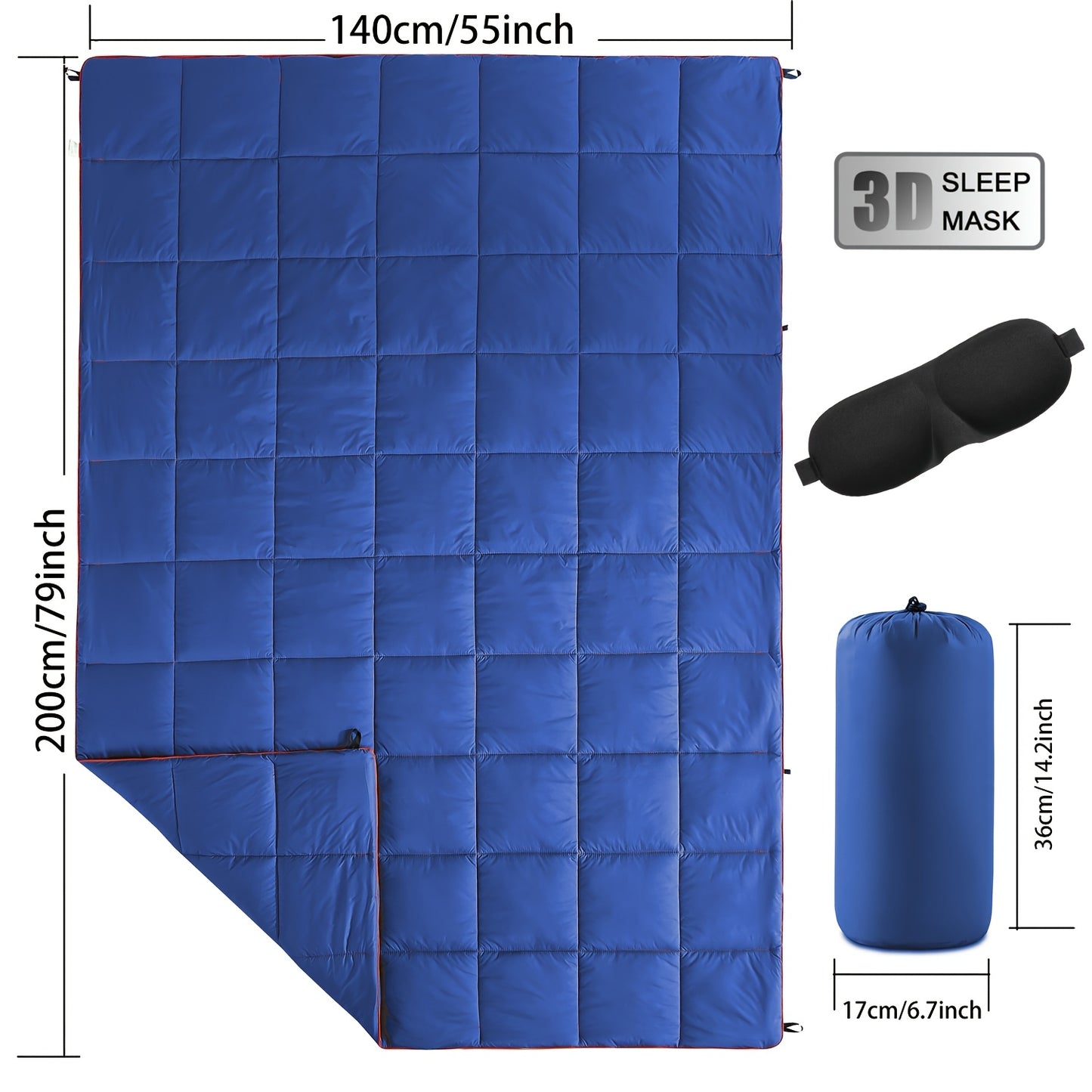 Ultra-Lightweight High Quality & Windproof Puffy Camping Blanket - All-Season Down Alternative Insulation, Portable Compact Travel Blanket with Carry Case, Fill for Camping, Hiking, Beach, Picnic, Indoor/Outdoor Use - Machine