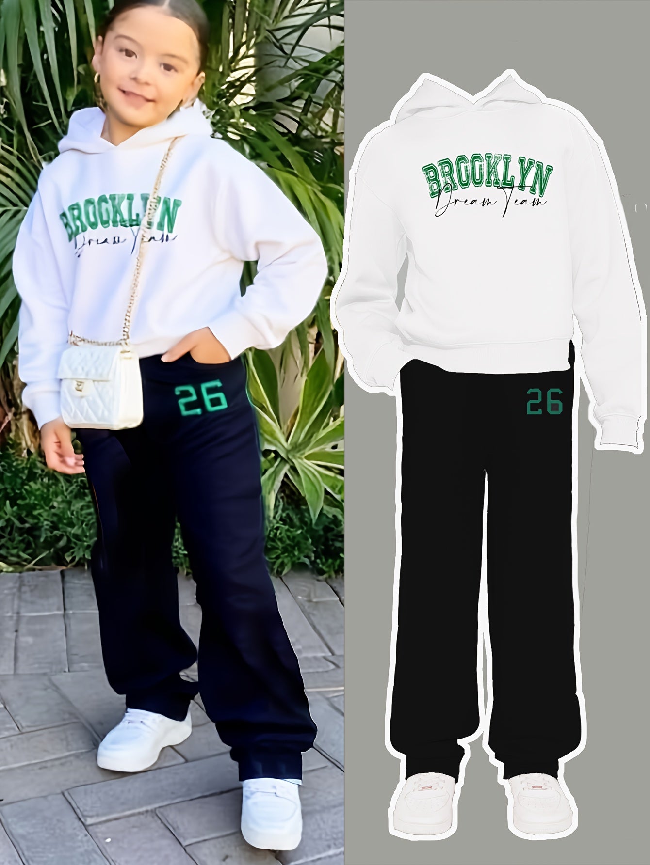 Toddler Girl Love Bear Print Hoodie Set, Autumn/ Winter, for Outdoor