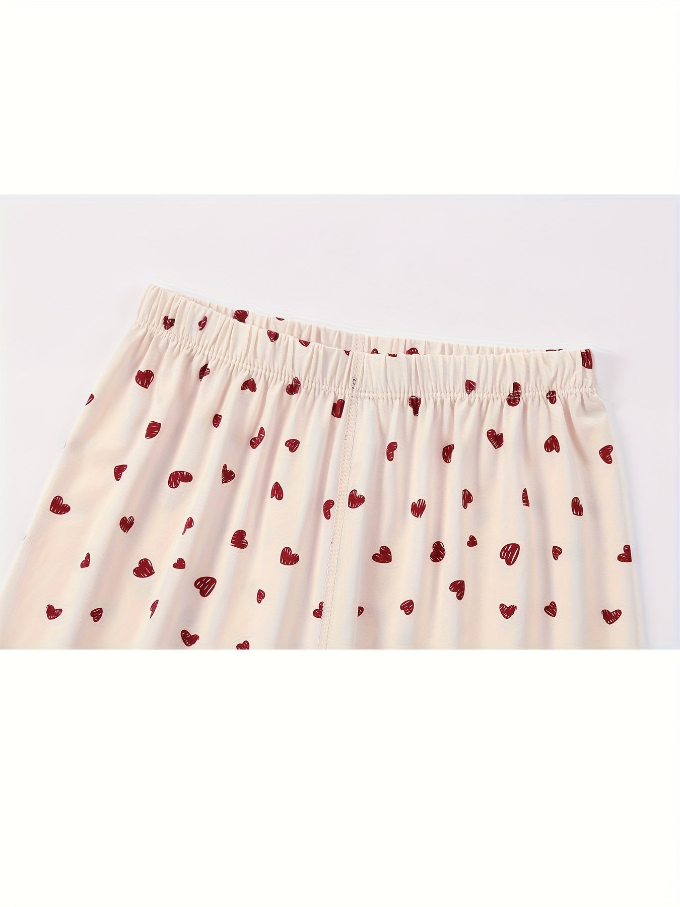 2pc Cute Kitten And Heart Print Pajamas Set For Girls Short Sleeve Sleepwear With Matching Pants Machine Washable