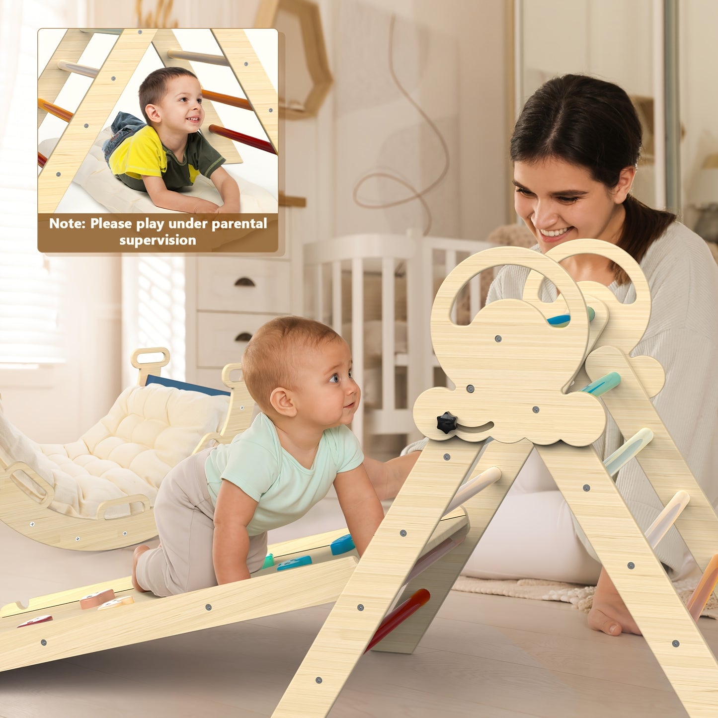 Pikler Triangle Set With Cushion and Bonus Stepping Stones