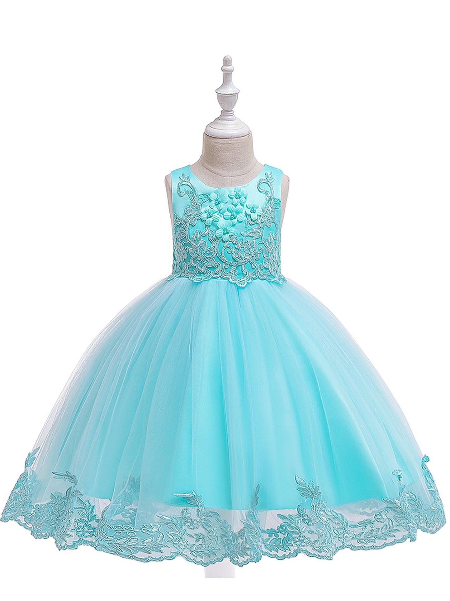 [Princess Dress for Girls] Elegant Girls' Sleeveless Princess Dress with Floral Lace Embroidery & Tulle Skirt | Sweetheart Neckline, Fitted Bodice, Ruffled Hem, Perfect for Weddings, Parties & Special Occasions, Wedding Guest