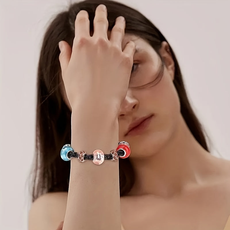 80 Pcs Alloy Space Beads with Sparkling Crystals in White and Gold 11x6mm Large Hole for DIY Jewelry Making