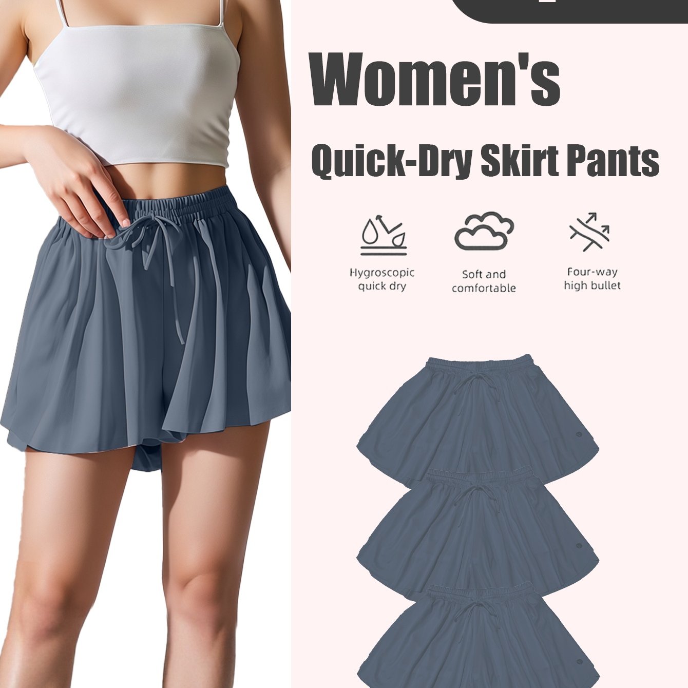 Women's Quick-Dry 3pcs Sports Skirt & Shorts Set with Built-In Safety Shorts - Solid Color Pleated Skater Skirt, Gymnastics Running Jumping Outfit, Spring Summer Fall Athletic Wear, Machine Washable (No Transparency)