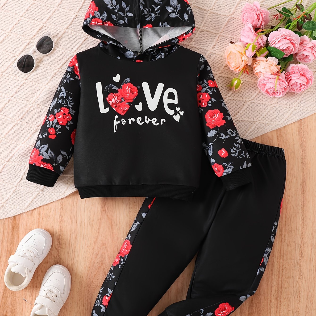 Kids' Autumn Sweatshirt Set, Newborn Long-Sleeve Two-Piece Outfit for Girls with Printed Hoodie + Casual Pants