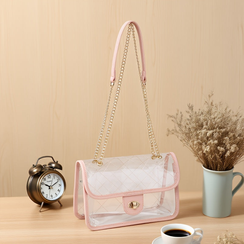 Ragsto Womens PVC Transparent Crossbody Bag With Chain Closure