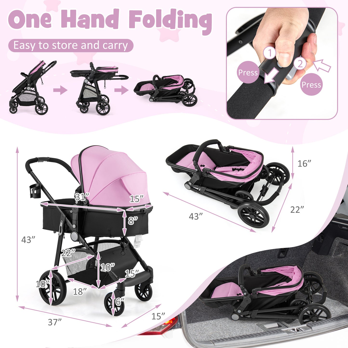 LIFEZEAL 2-in-1 Convertible Baby Stroller Lightweight Foldable