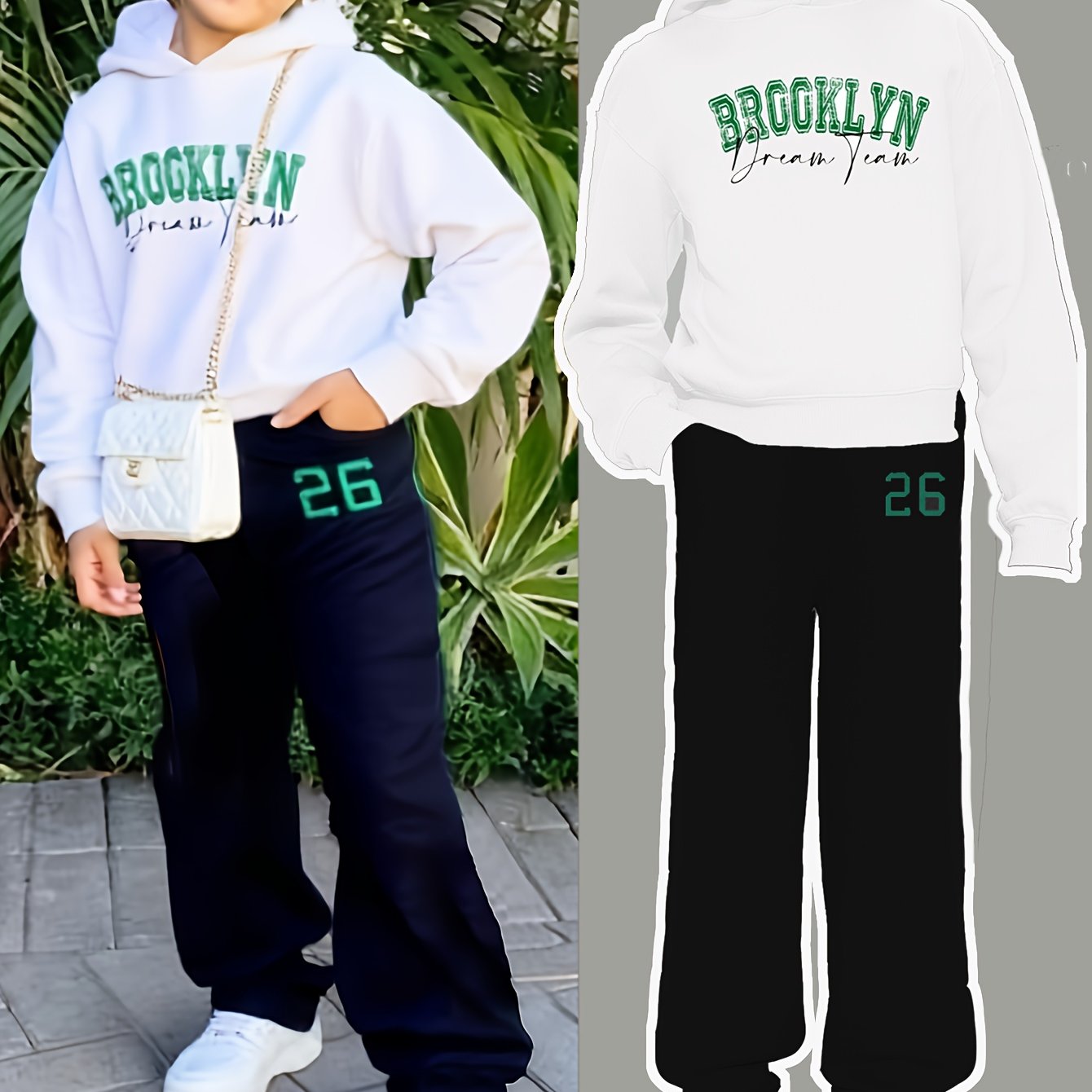 Toddler Girl Love Bear Print Hoodie Set, Autumn/ Winter, for Outdoor