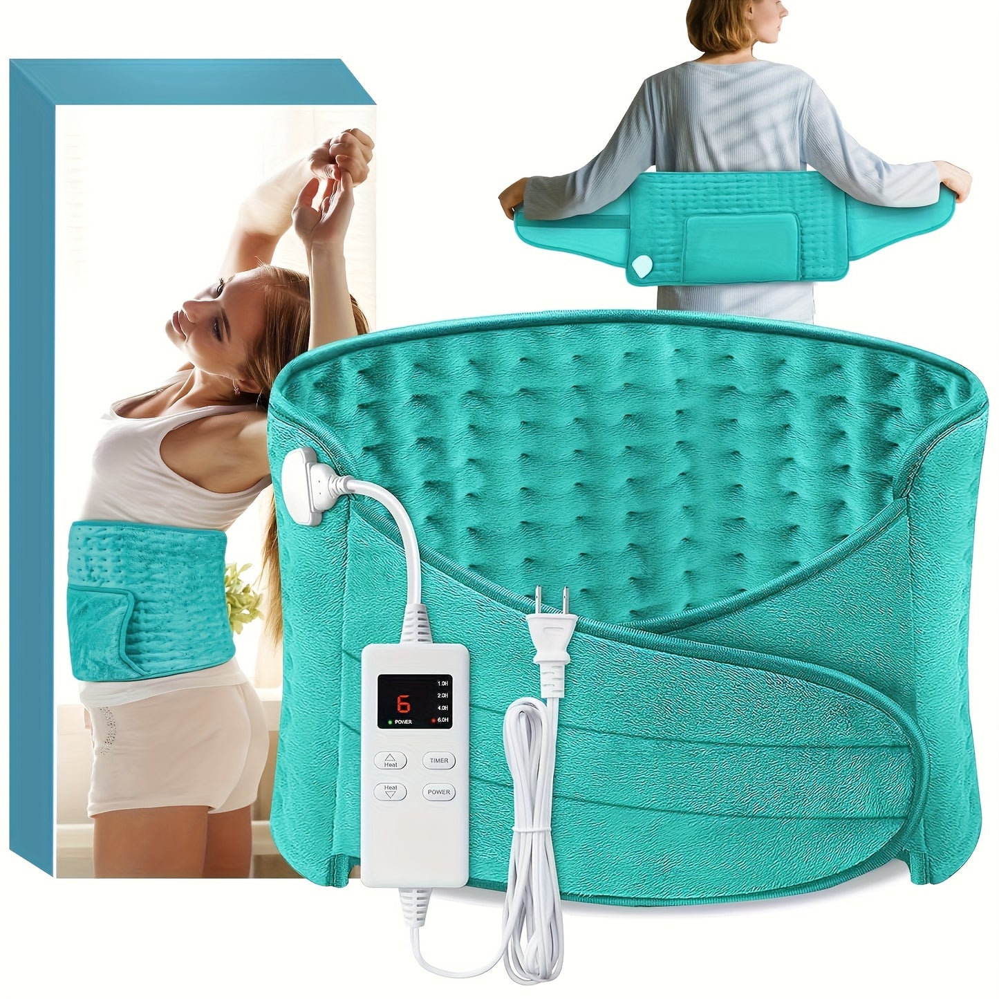 Electric Heating Belt With Six Settings And Four Timers Adjustable Waist 24 To 45 Inches Fast Heating And Washable Belt