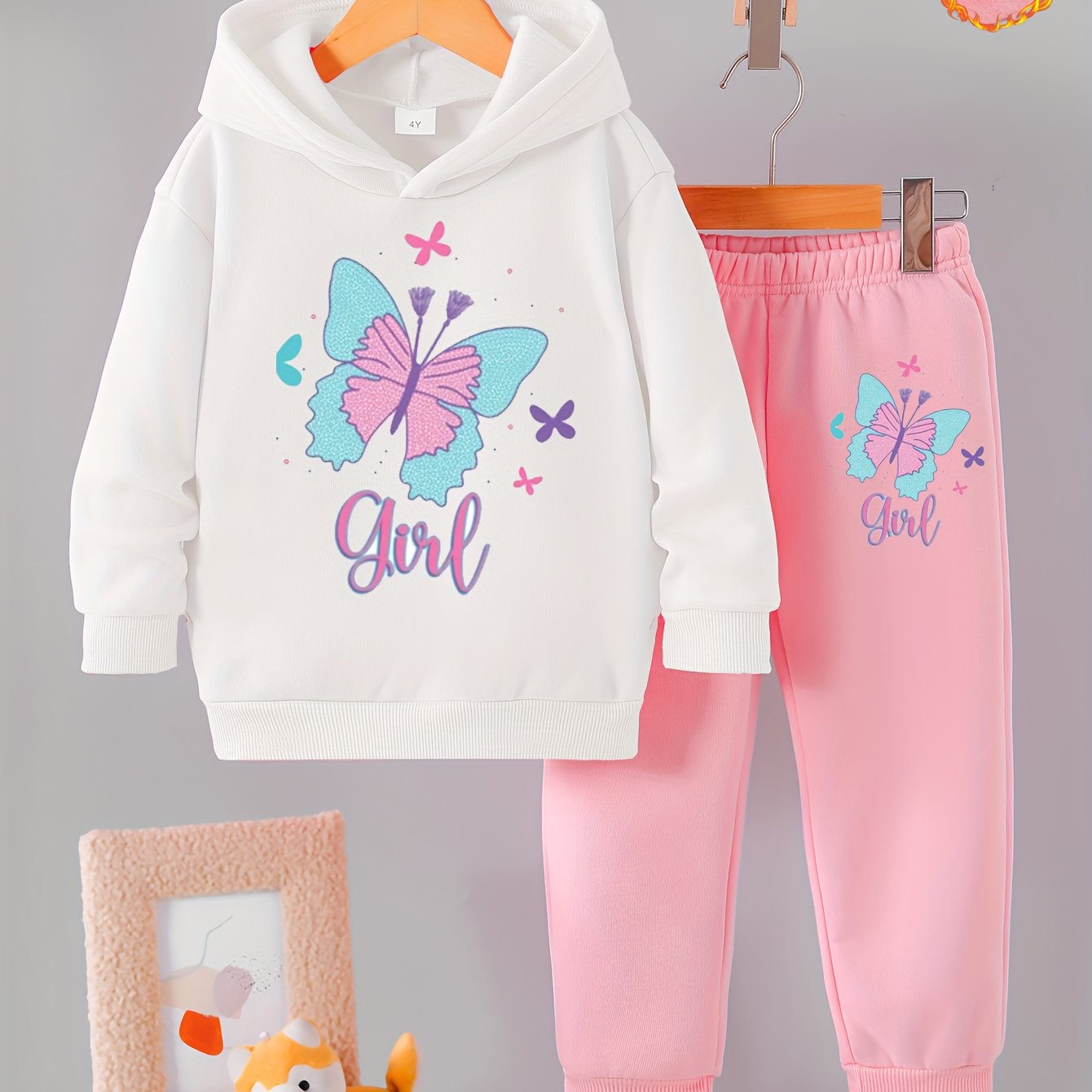 Toddler Girl Love Bear Print Hoodie Set, Autumn/ Winter, for Outdoor