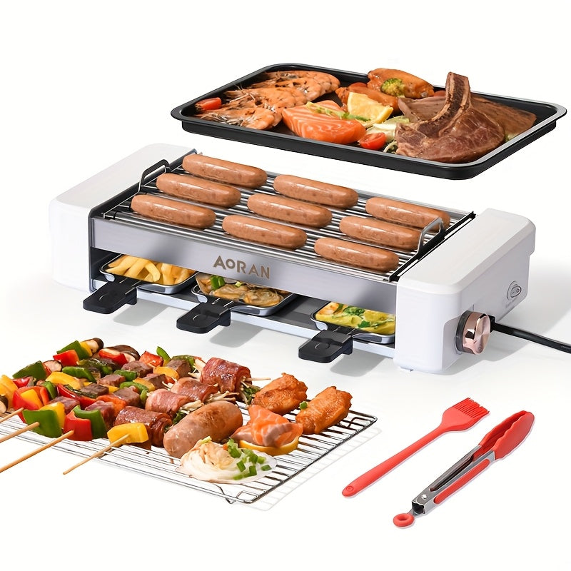 Kitchen Electric Barbecue Grill, Fully Detachable Non-Stick and Easy to Clean, With Frying Pan Grille and Waffle Maker Three Hand Trays, Adjustable Temperature 1500W, Made of Stainless Steel, Gift for Christmas Housewarming B