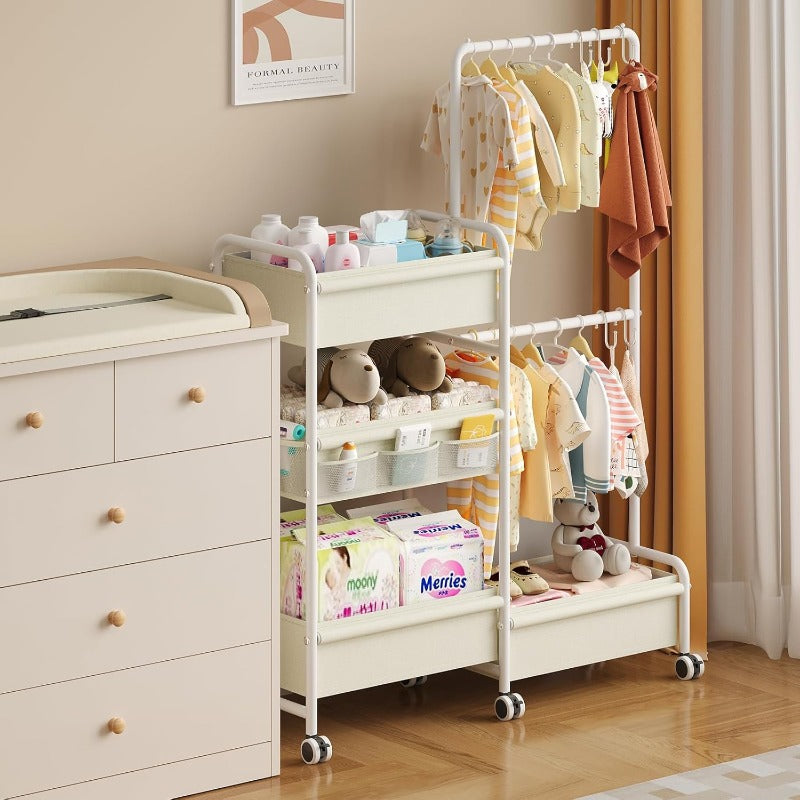 Two-in-One Diaper Caddy and Clothes Organizer Rolling Cart