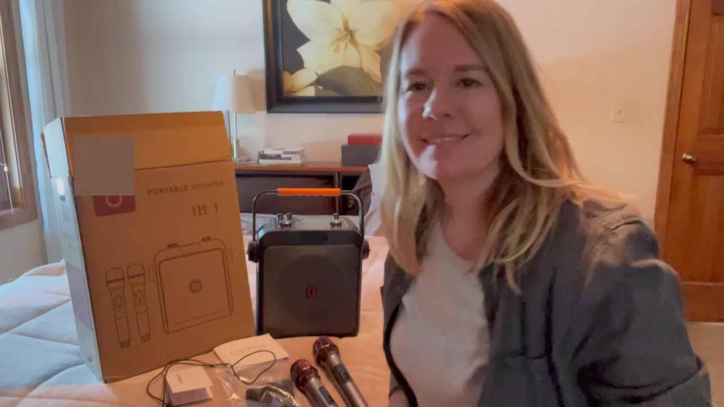 T19-T Karaoke Speaker with 2 Microphones, Karaoke Machine for Adult, Wireless Speaker with Karaoke Function, Home Speaker Karaoke System with RGB Light, Live Streaming Function, Christmas Gift