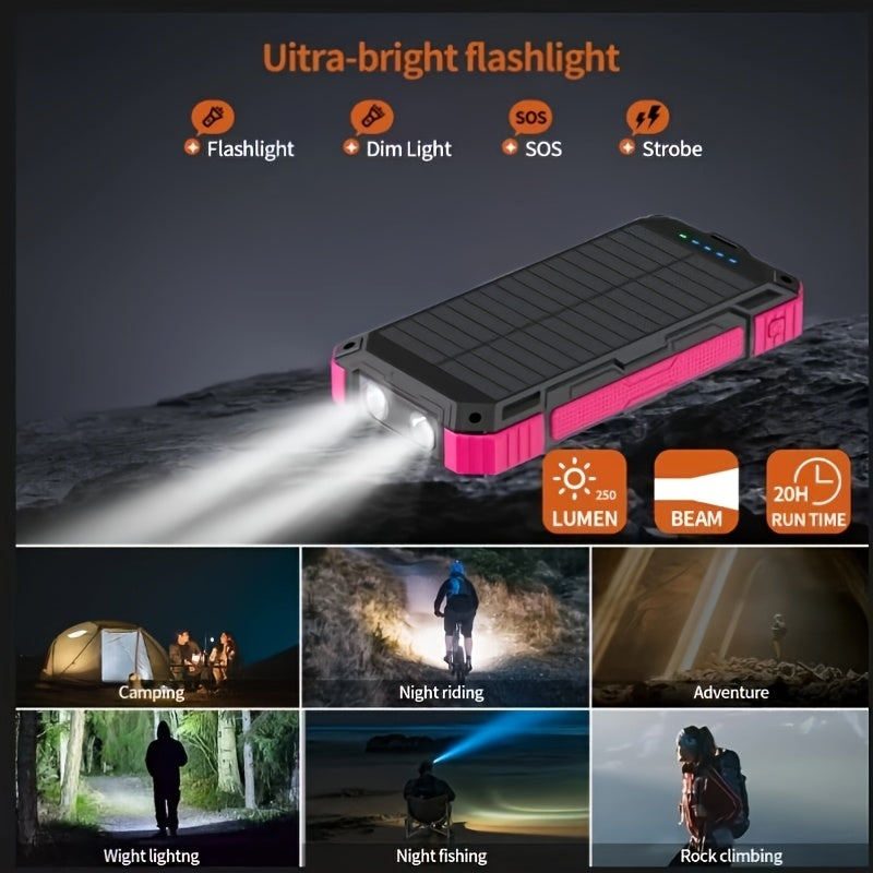 38800mAh USB Portable Solar Charger With LED Flashlight Compass Hiking Buckle Ideal Travel Camping Power Bank