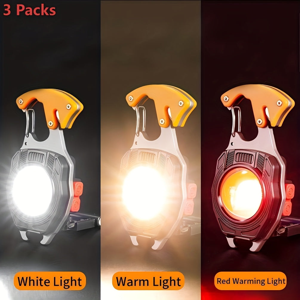 Keychain Flashlight Multitool with Lighter Rechargeable COB LED USB C Charging 500 Lumen 500m Range Tactical EDC Camping