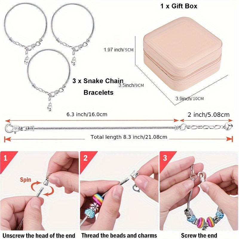 66 Piece Charm Bracelet Making Set Pink Jewelry Kit With Synthetic Beads Zinc Alloy Pendants And Accessories Plating