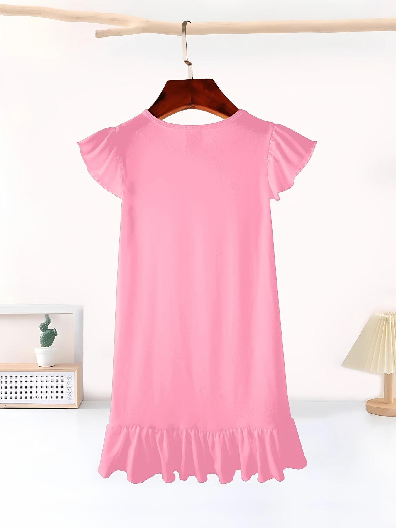 Girls Midi Cotton Dress With Flutter Sleeves Number Theme Applique Gen Alpha Logo Round Neck Machine Washable