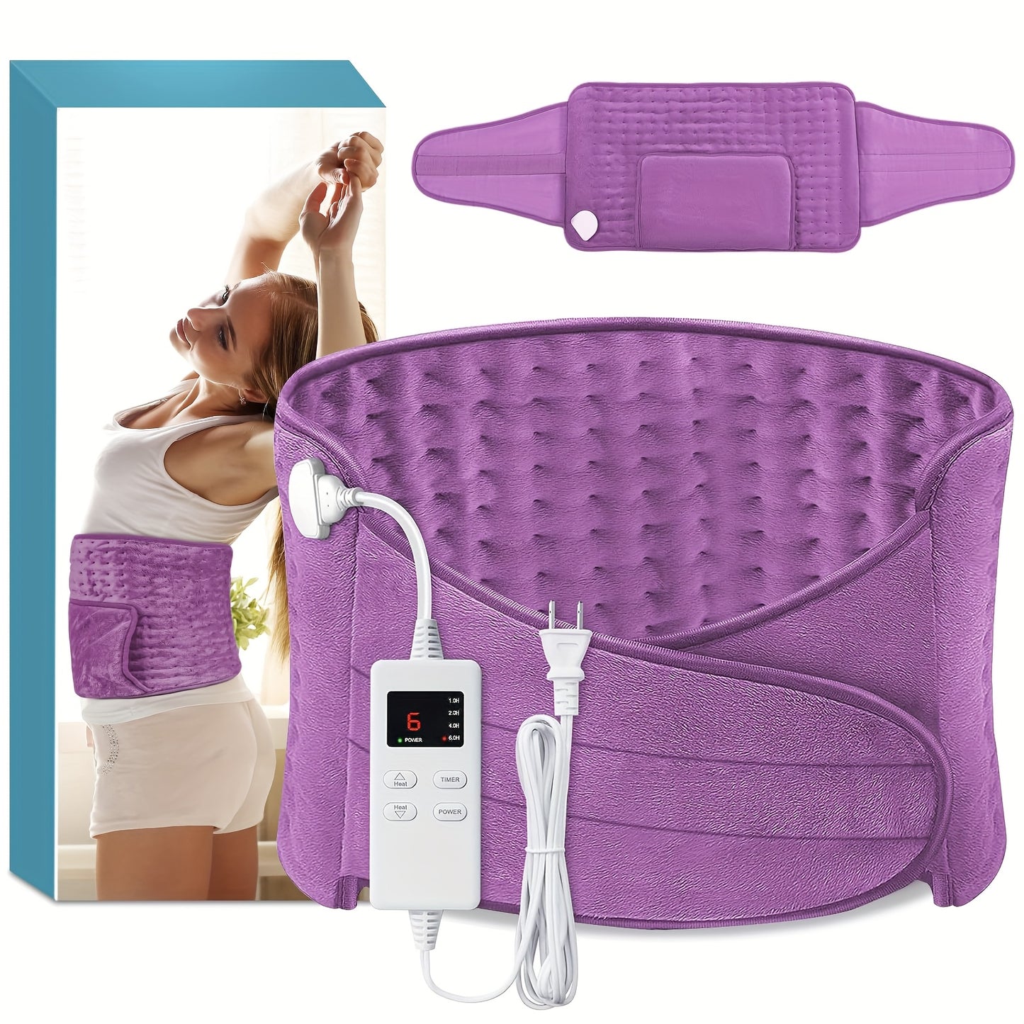 Electric Heating Belt With Six Settings And Four Timers Adjustable Waist 24 To 45 Inches Fast Heating And Washable Belt