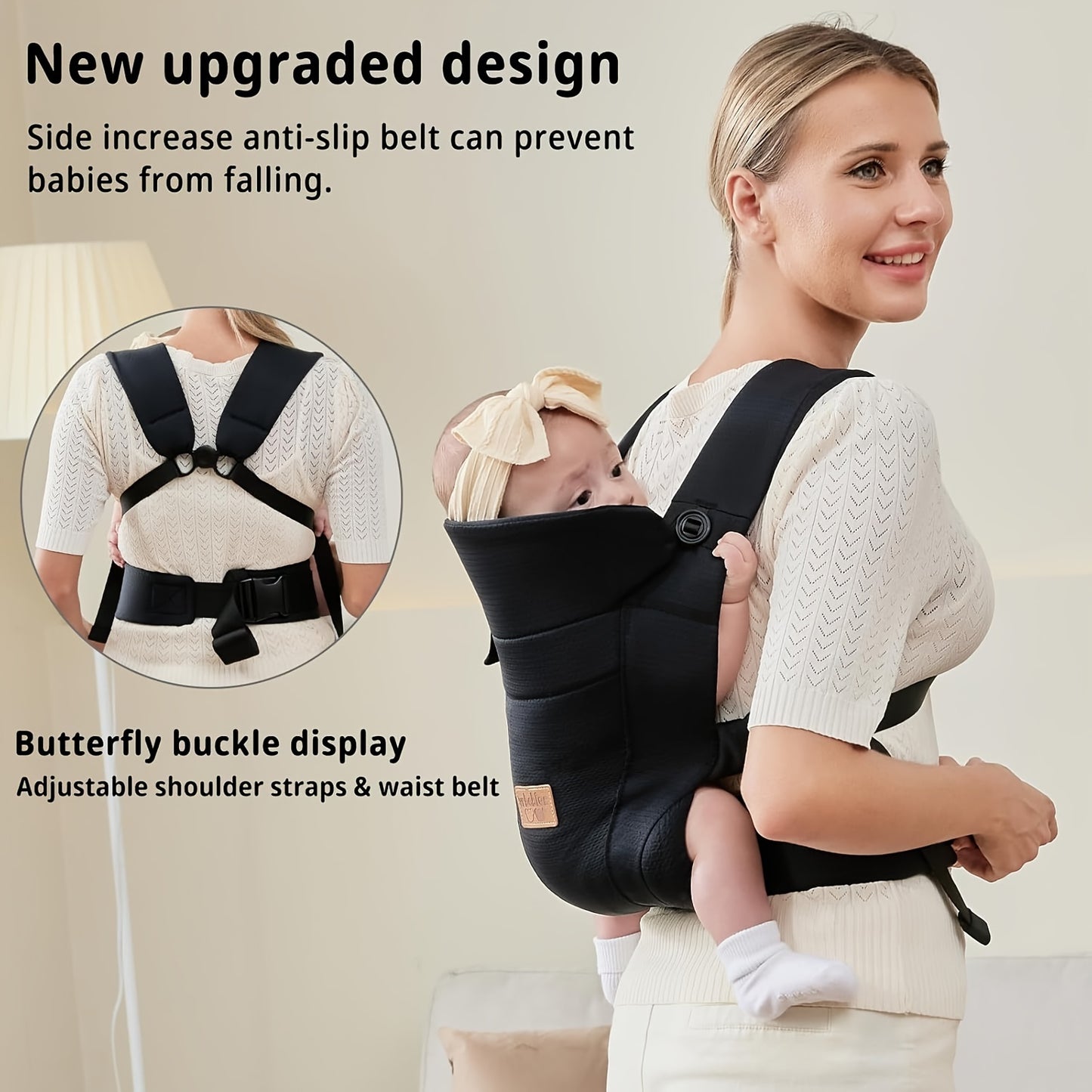 VRBABIES Ergonomic Baby Carrier With Adjustable Waist Belt Buckles