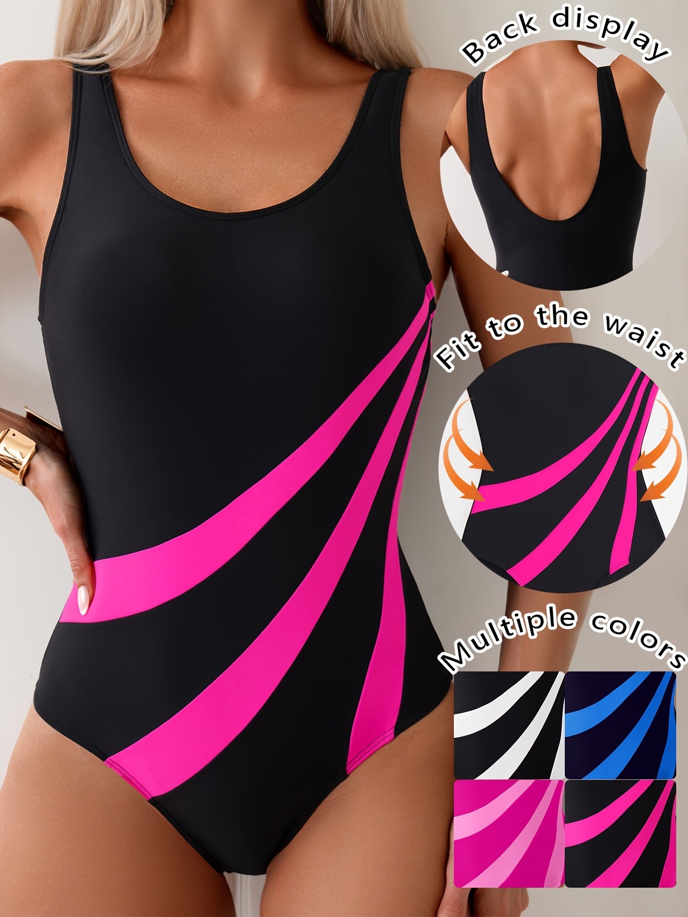 Women'S Sports Swimsuit - Asymmetrical Black and Pink One-piece with Removable Chest Pad, Comfortable and Close-Fitting for Swimming, Beach Yoga, and Water Activities, Swimsuit Top