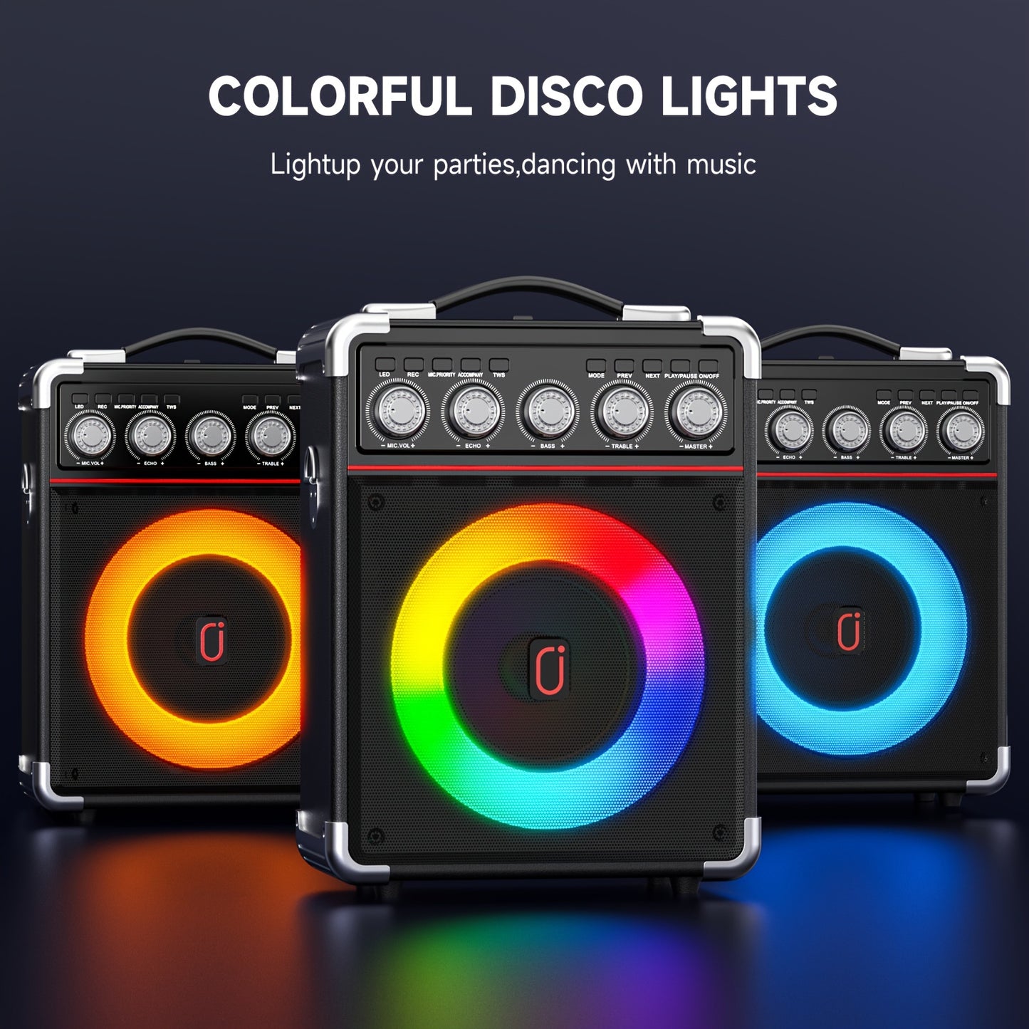 Karaoke Machine, with 2 Wireless Karaoke Microphones, Party Speaker with Bass/Treble Adjustment, DJ Lights, Portable Speaker for Home Party, Birthday, Gatherings, Christmas Gift