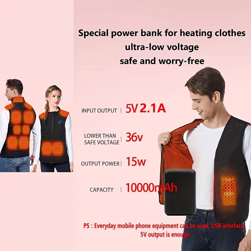 The 10000mAh Portable Power Bank Is Ultra-lightweight, Small And Has A Large Capacity. It Is Suitable for Electric Vests And Air-conditioned Suits. It Can Charge A Mobile Phone with 2.1A Fast Charging And Has 2 USB Ports for