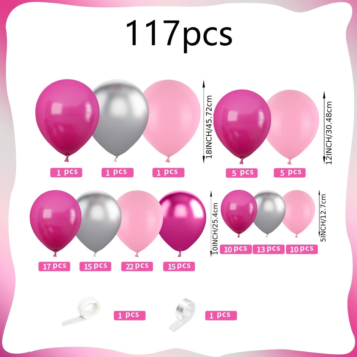 117 Pieces Pink And Silvery Balloon Arch Kit With Pastel And Hot Pink Balloons And 4D Star Balloons For Princess Parties