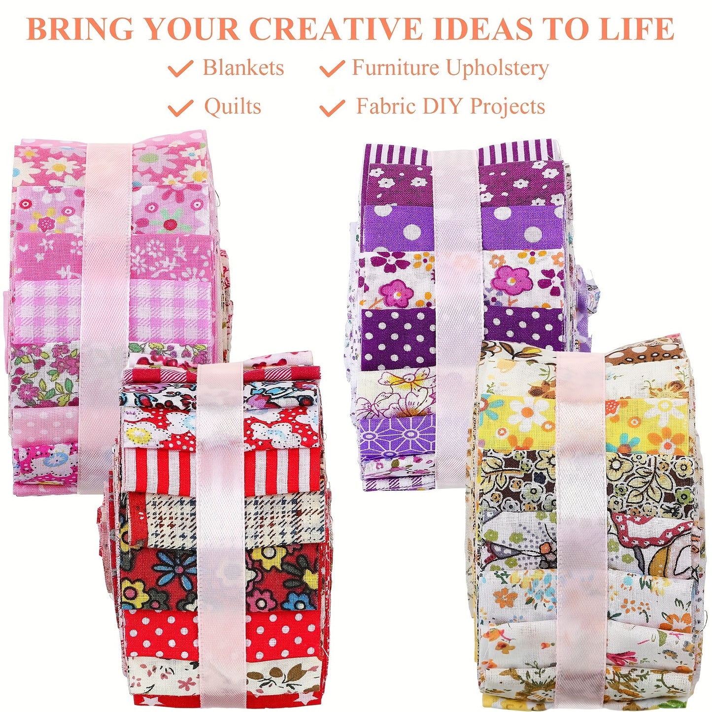 Skylety 160pc Cotton Fabric Strips in 4 Rolls for Quilting