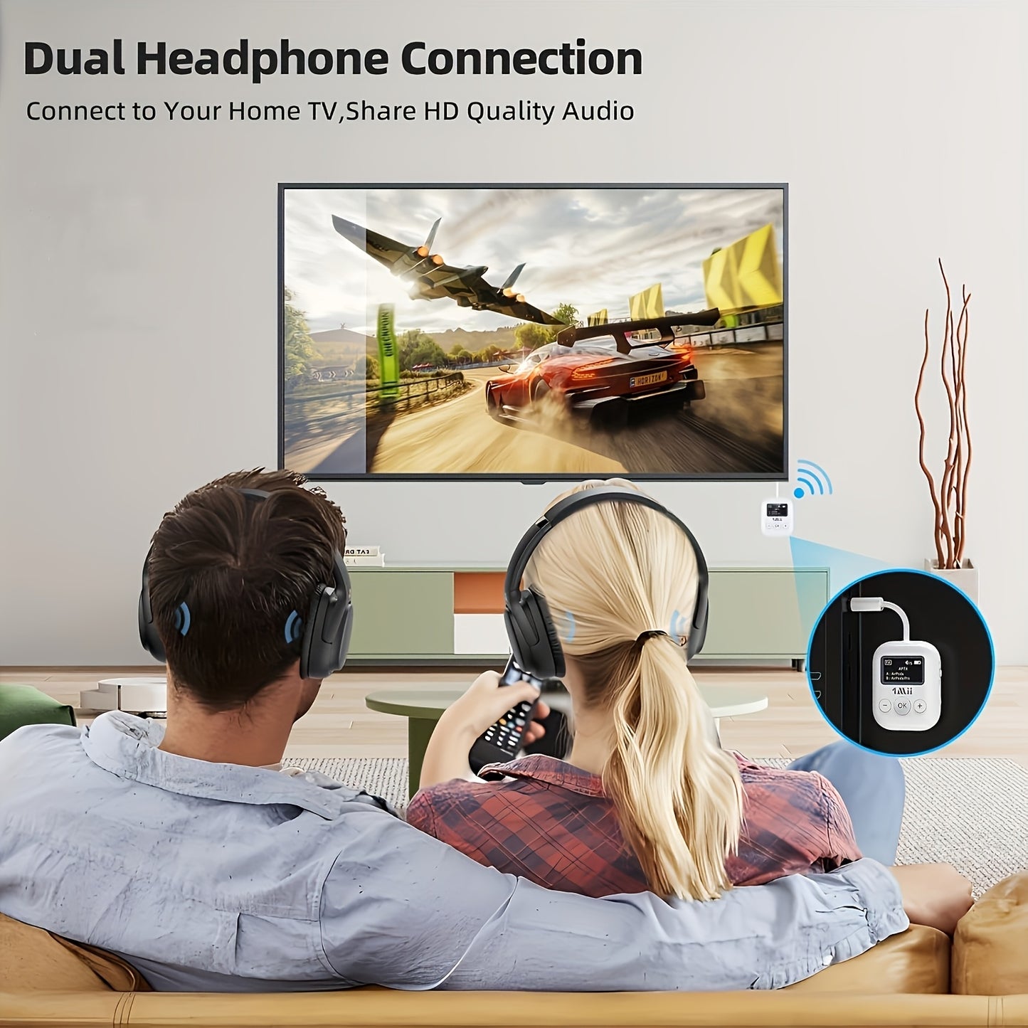 1Mii Wireless 5.3 Airplane/TV Adapter With Dual Pairing & AptX Low Latency - Wireless Transmitter For 3.5mm Headphones, Travel Essentials (White)