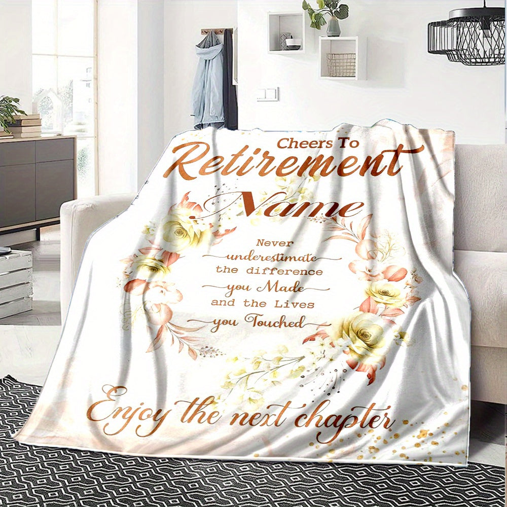 Customizable Retirement Celebration Blanket - Cozy Polyester Throw with Inspirational Message, Digital Print, All-Season Knit Fabric for Living Room, Bedroom, Sofa, or Camping, Retirement Gifts