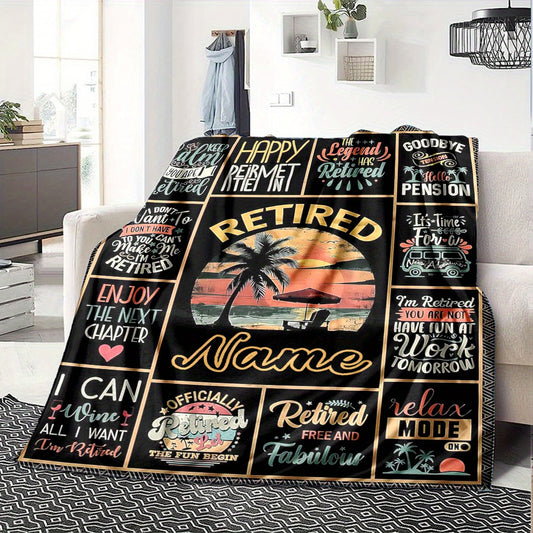 1pc Customizable Retirement Celebration Blanket - Soft & Warm Polyester Throw with Inspirational Quotes, Perfect for Home Decor, Office Sofa, Bed, or Camping - Digital Print, All-Season Comfort, Camping Accessory | French Sty