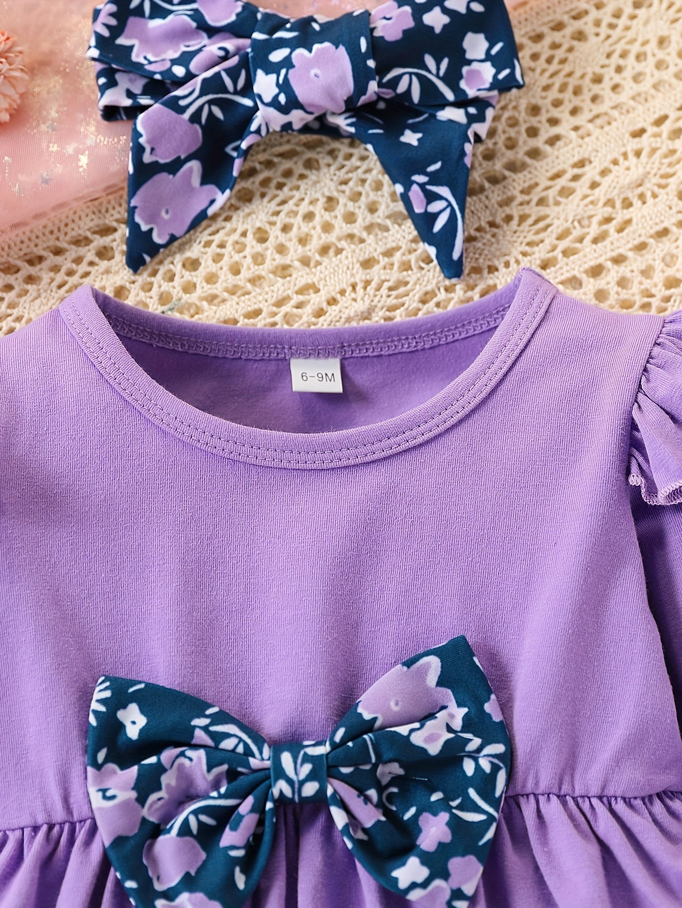 Toddler Baby Girls Clothes Set 3pcs Floral Soft Crewneck Long Sleeve Top+Pants Outfits With Headband, for Outdoor