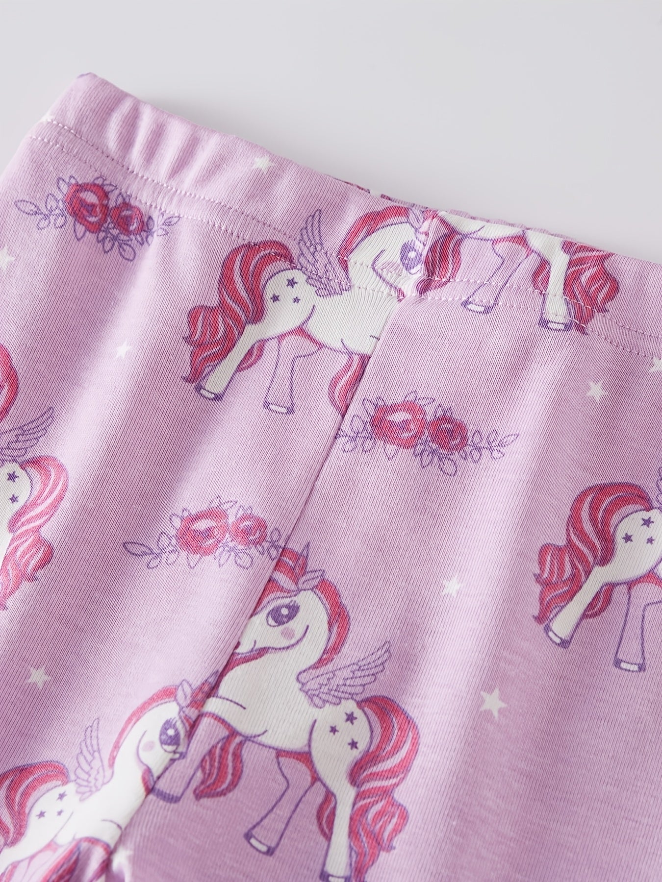 Youngsters'S Long-Sleeved Long-Pants Pajamas for Girls Aged 2-8 Years Old, Youngsters'S Tight-Fitting Pajamas, Air-Conditioned Clothes, Spring, Summer And Autumn New Light Purple Cute Cartoon Pony Unicorn Random Print Pattern