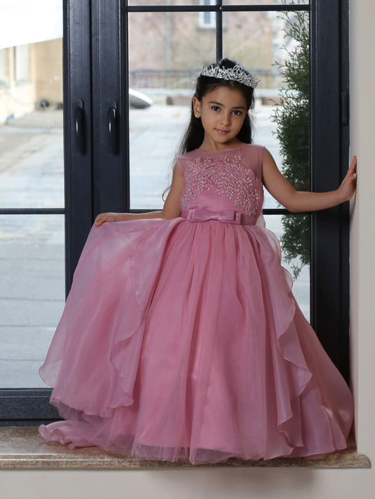 Tulle Flower Girl Dress With Embroidery And Bow Detail For Weddings