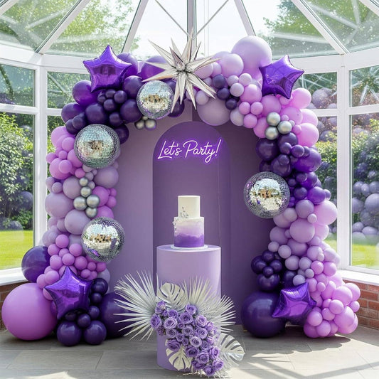 Dark Purple And Silver Balloon Garland Kit 138 Pieces Lilac Lavender Disco Balloons For Graduation Party And Sweet 16
