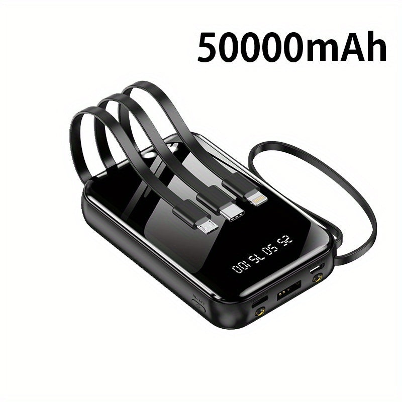 Portable Large Capacity Mobile Power Bank, Spare Battery Pack, Fast Charging, Built-in Intelligent Digital Display Of Power/multiple Data Cables/flashlight, Outdoor Portable Emergency Power Supply Device, Gift For Relatives A