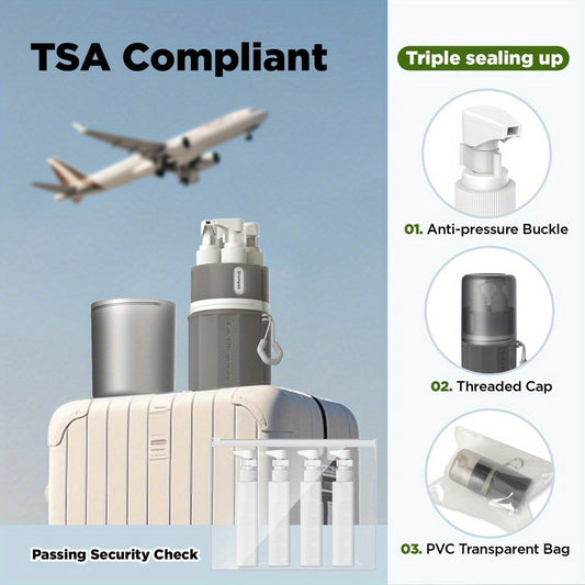 YOTIME 4in1 Travel Bottles Set, Vacuum Suction Cup for Smooth Walls, TSA Approved Leak Proof Travel Size Containers for Toiletries, Shampoo, Body Wash and Conditioner, Gray, Travel Toiletry Containers, Toiletry Organization,