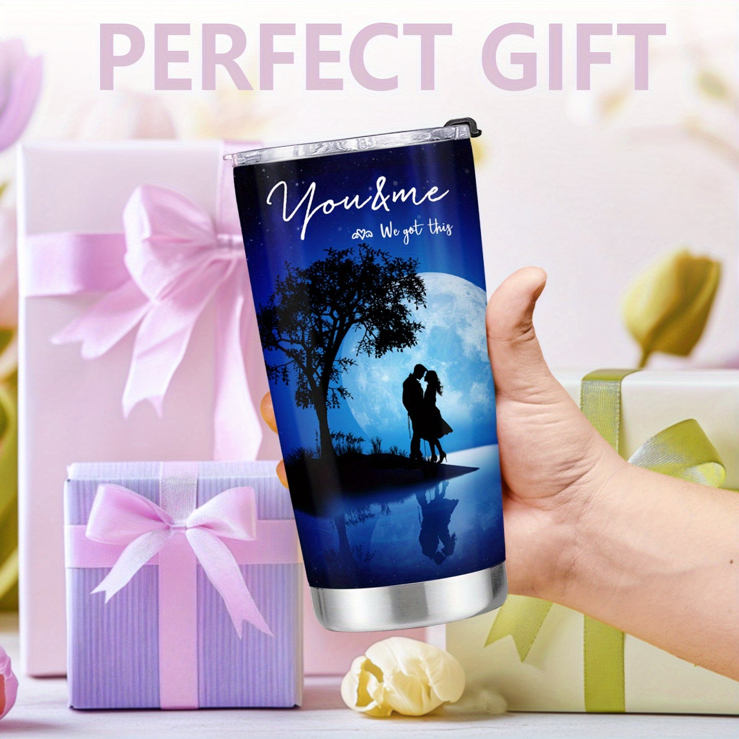 Foloda 20oz Insulated Husband Tumbler from Wife - Romantic "Never Forget I Love You" Travel Mug with Leak-Proof Lid, Moonlit Couple Design & Heartfelt Quotes - Valentine's Day, Christmas, Birthday Gifts for Him