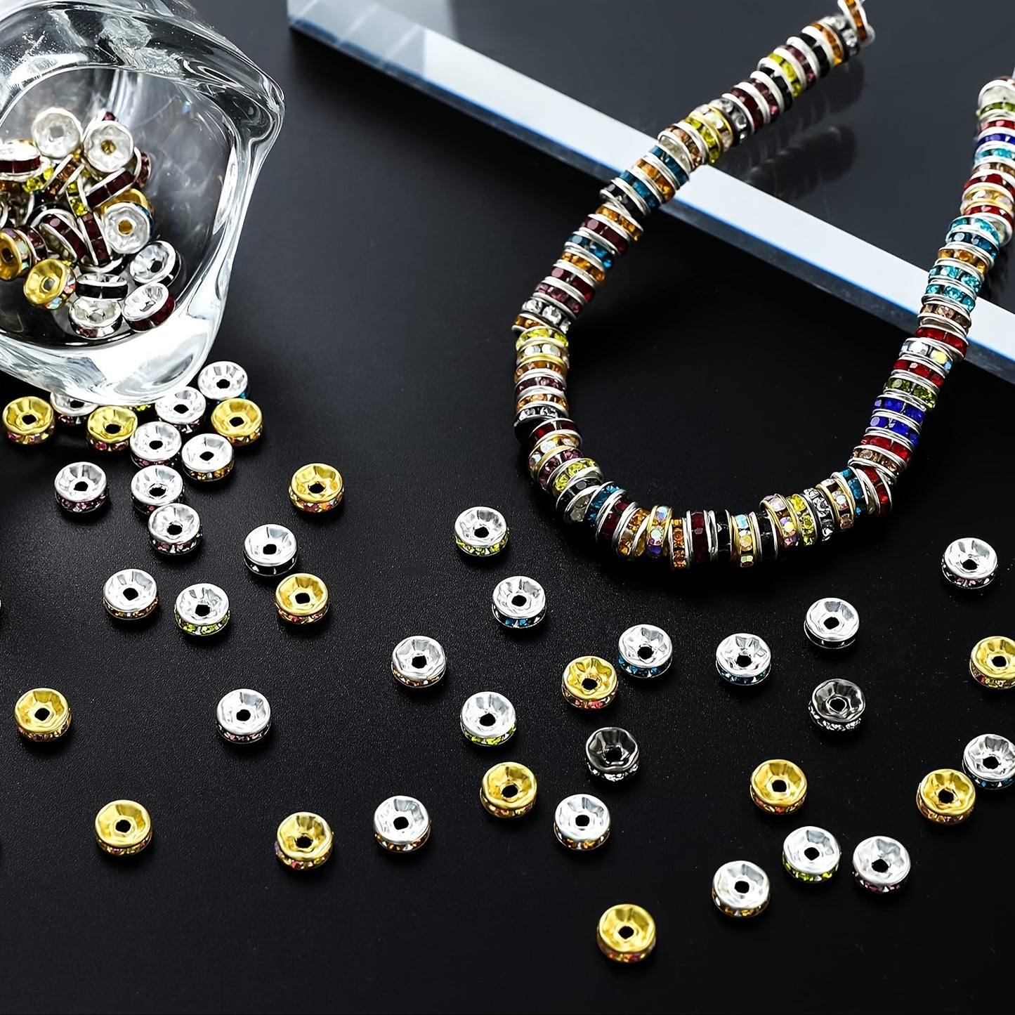 1080pcs Crystal and Rhinestone Spacer Beads for DIY Jewelry Making