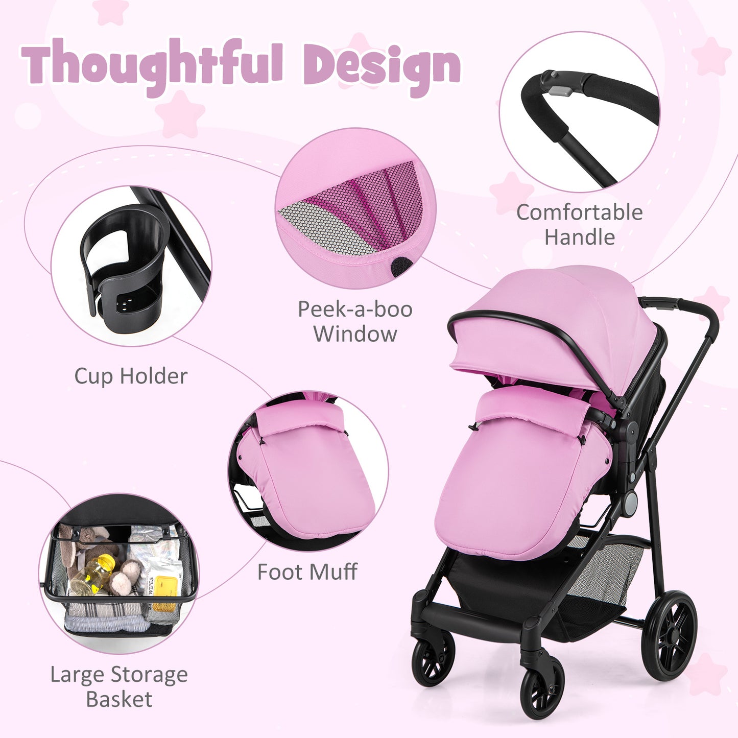 LIFEZEAL 2-in-1 Convertible Baby Stroller Lightweight Foldable