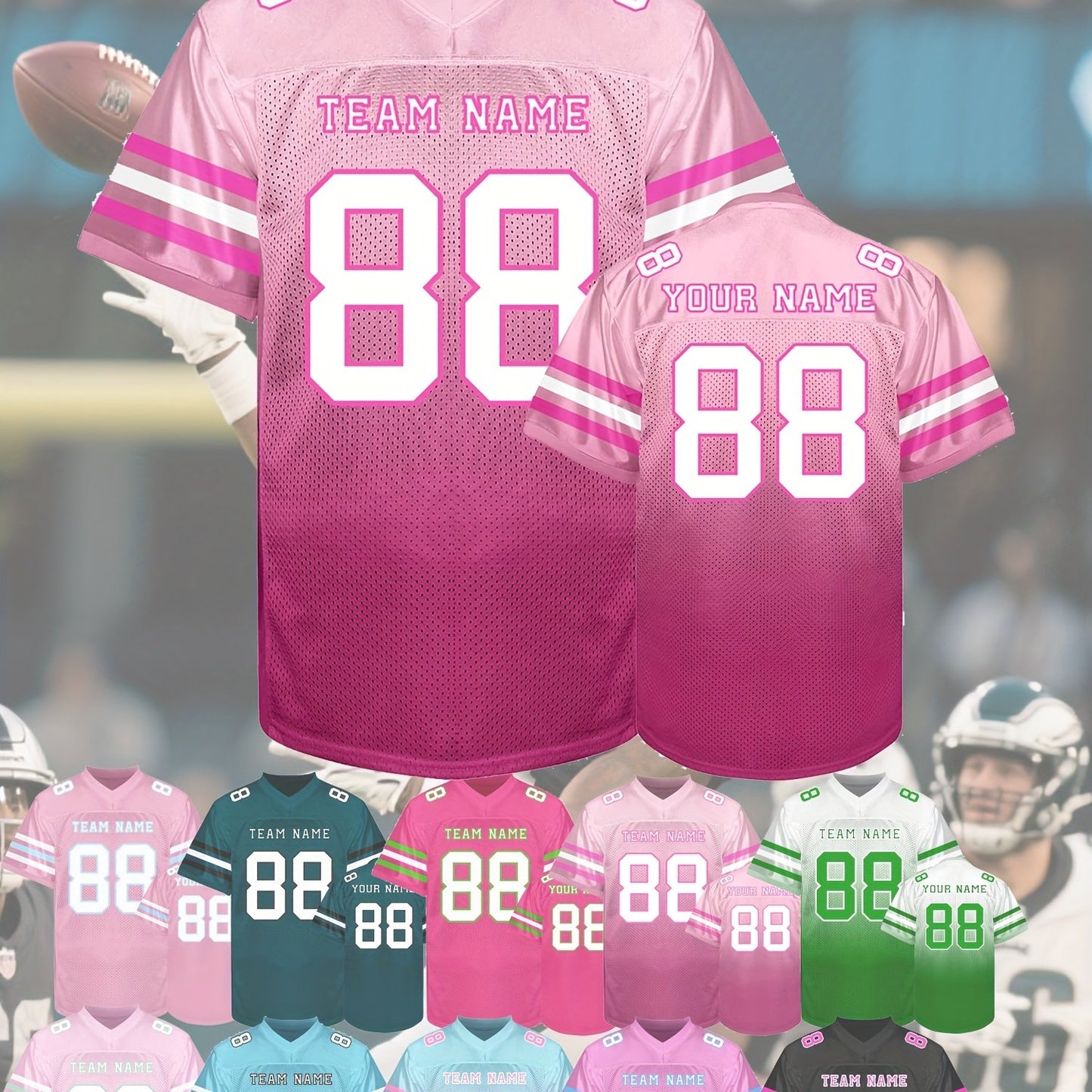 [Custom Rugby Jerseys] Custom Rugby Jerseys - Personalized Name, Number, Team - V-Neck Nylon Button Front - All-Season Comfort Fit - Custom Colors (Black/Pink/Teal/Green/) - for Men, Teams, Sports, Training, Parties, Casual W