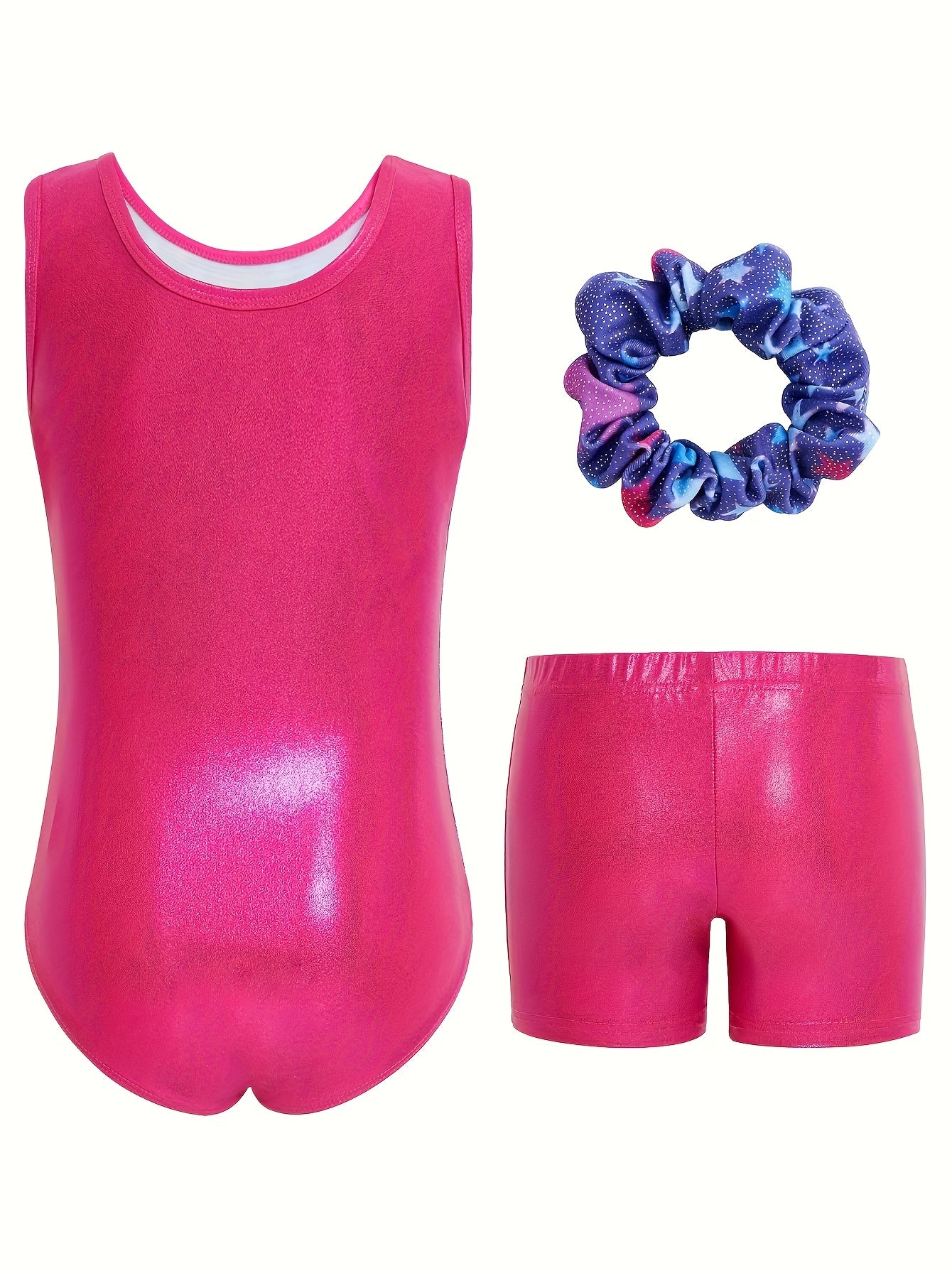 3pcs Gymnastics Leotards For Girls, Sleeveless Kids Dance Unitards Biketards With Shorts And Hair Scrunchie Eid Gifts For Kids, for Outdoor