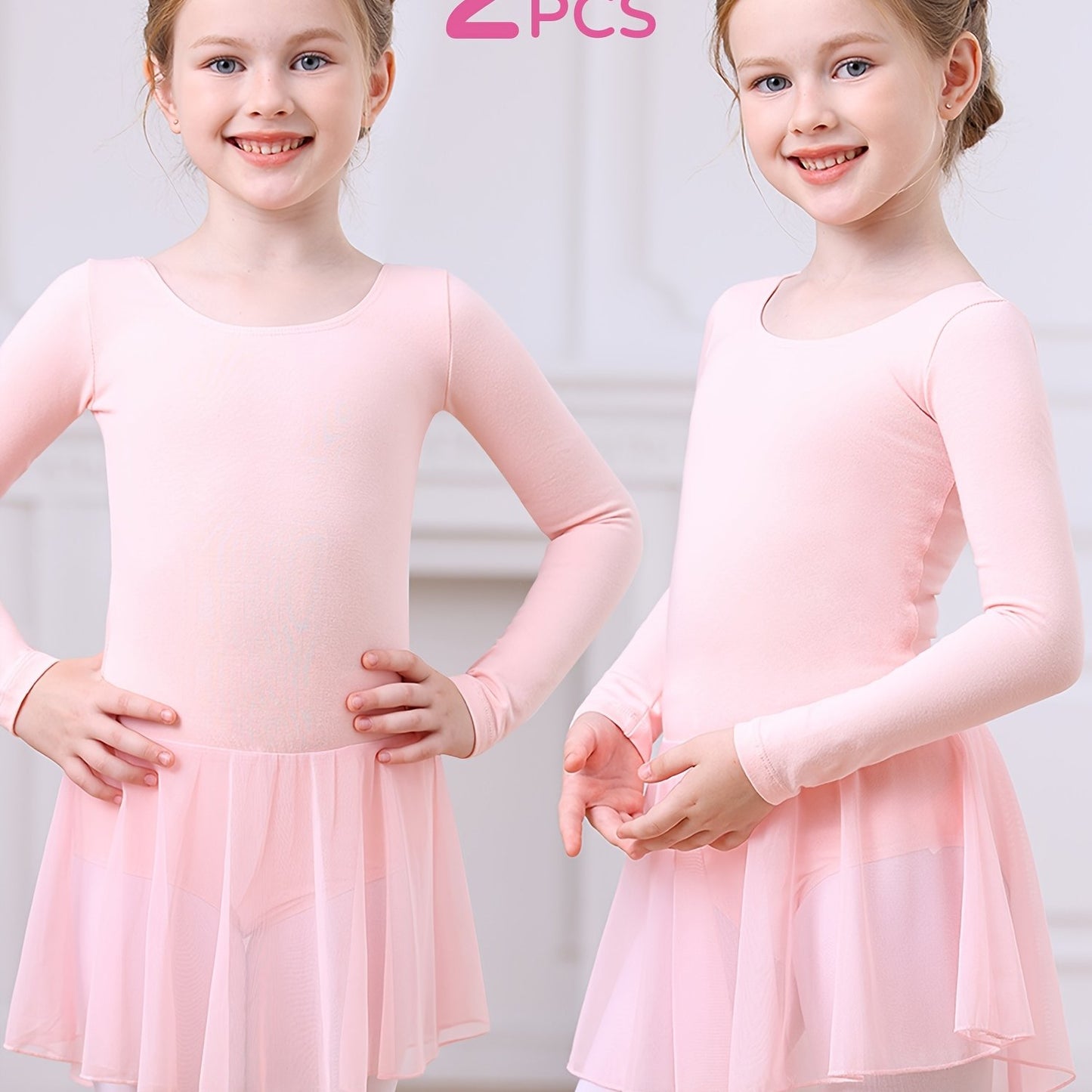 Christmas Girls 2pcs Long Sleeve Bodysuit & Tulle Skirt Set - Ballet Leotard Outfit