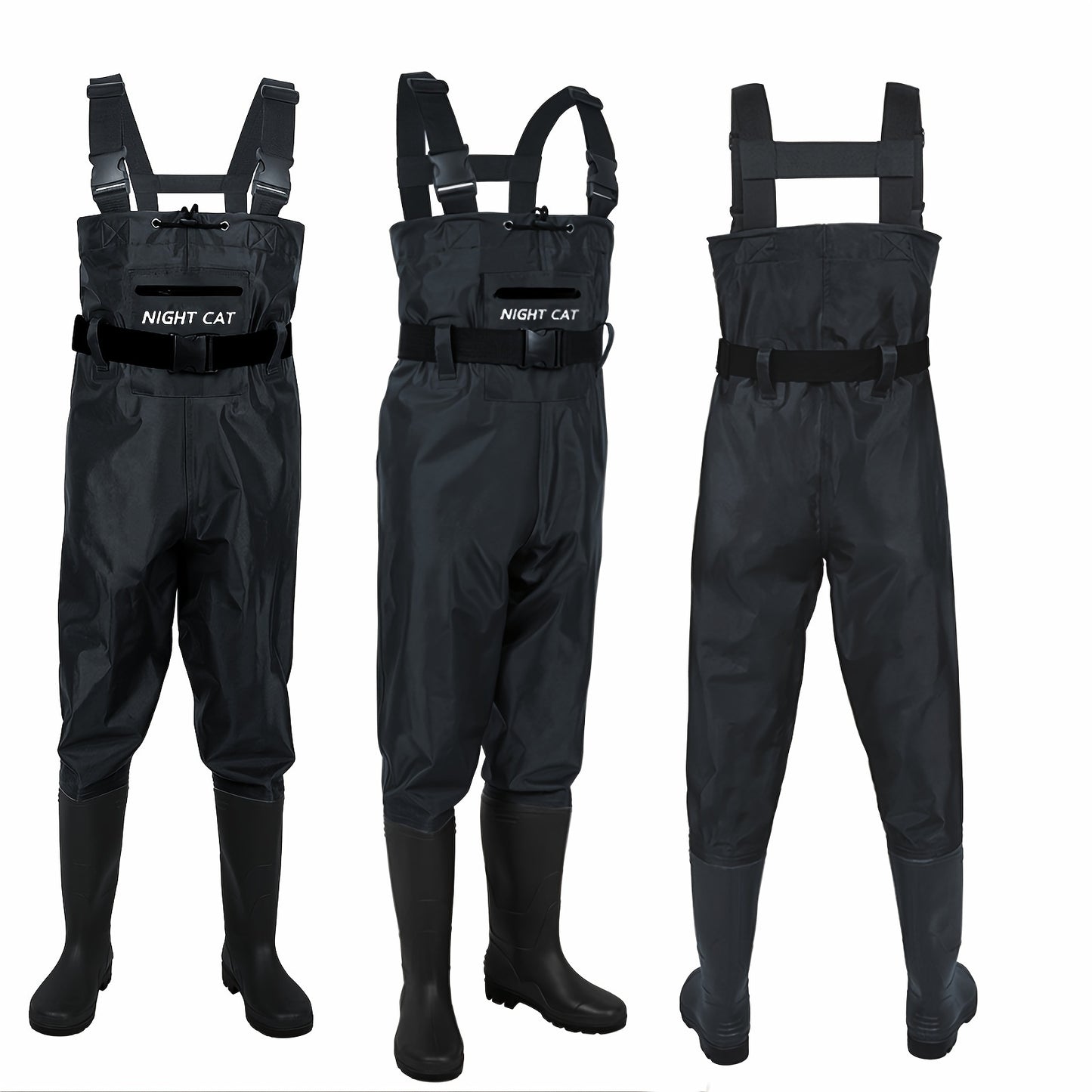 Unisex Nylon Fishing Waders for Men And Women, Featuring PVC Boots, an Adjustable Waist Belt, And a Lightweight, Breathable Design. Available in Black, Sizes 6.5 to 13.