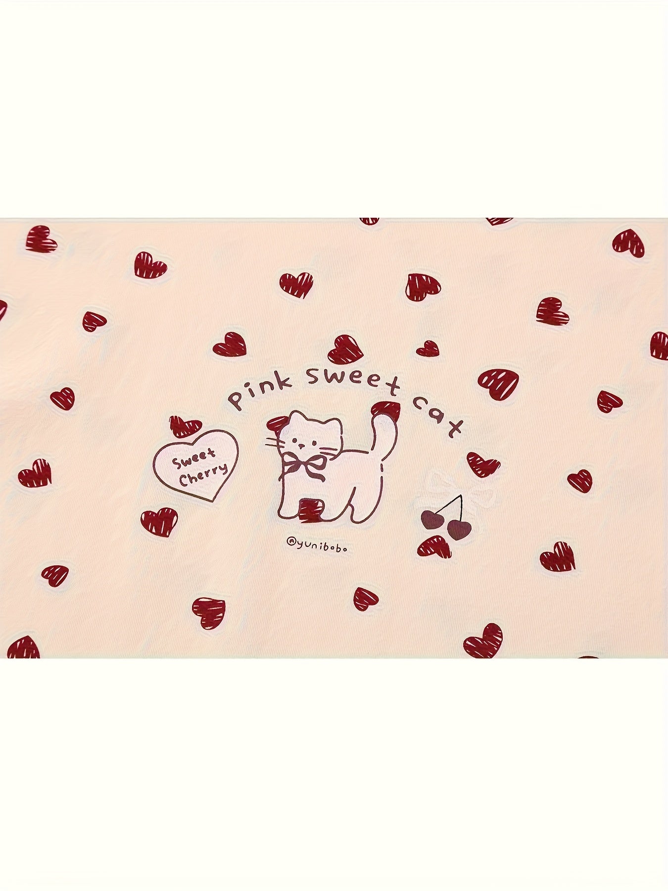 2pc Cute Kitten And Heart Print Pajamas Set For Girls Short Sleeve Sleepwear With Matching Pants Machine Washable