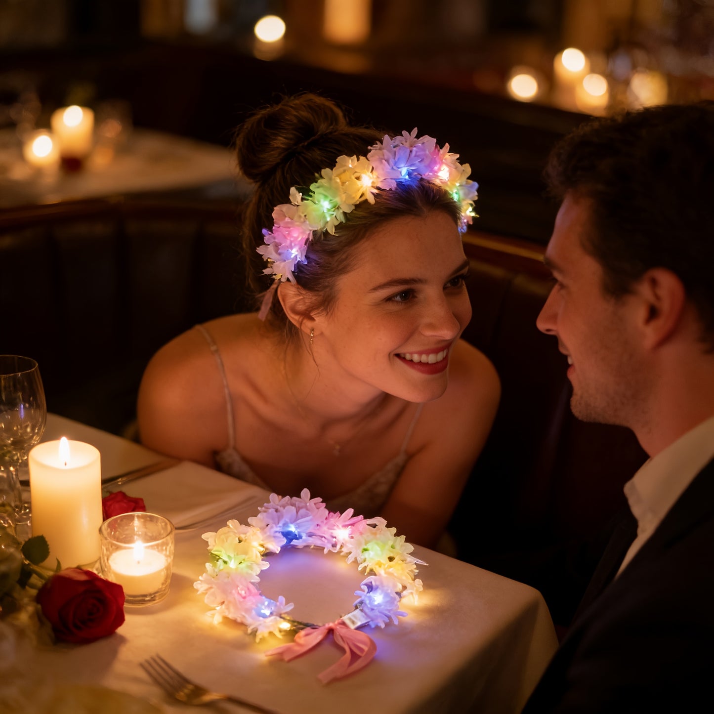 LED Illuminated Wreath with Soft Glow Lights - Shining Plastic Lavender Wreath Suitable for Christmas, Weddings, Birthdays, Bohemian Decor & Photobooth Props, Lightweight Portable for - Decoration, Christmas Decor