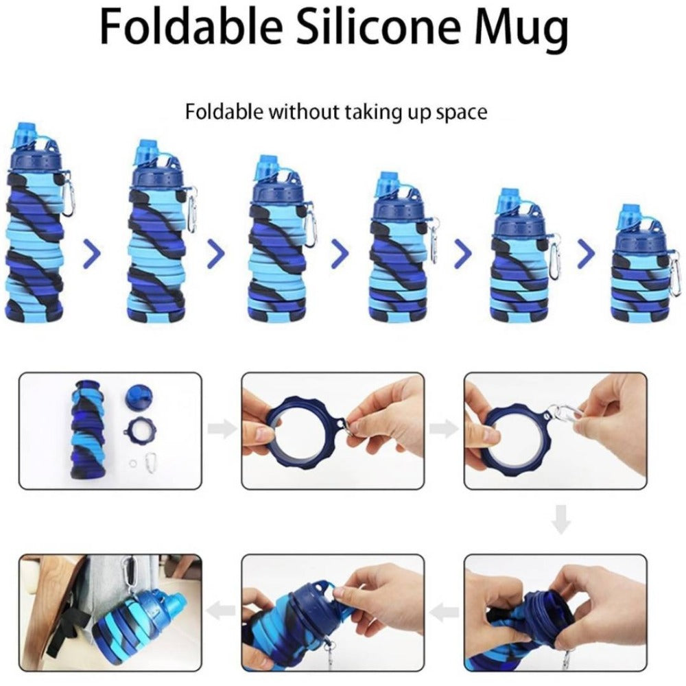 6Pcs Pack Collapsible Silicone Water Bottle BPA Free Leakproof Foldable Travel Bottle Carry Loop Camping Hiking Cycling