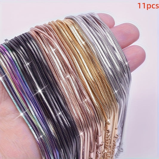 11pcs Boho Chic 18" Stainless Steel Snake Chain Necklaces with Lobster Clasp - Fade-Resistant, DIY Jewelry Making Accessories for Everyday & Party Wear, Jewelry Making Supplies, Stainless Steel Jewelry, Necklaces for Women