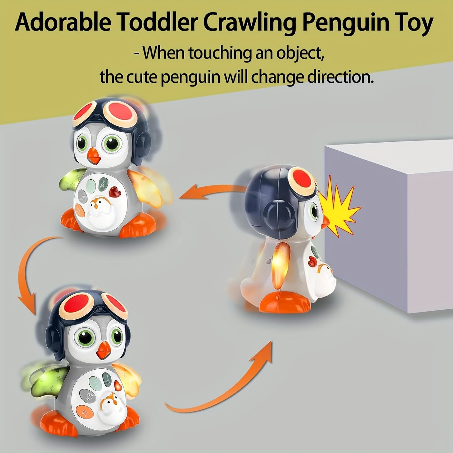 Crawling Penguin Baby Toy Musical Lights For Tummy Time Play