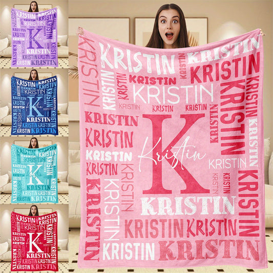 Personalized Name Throw Blanket - Extra Large or Standard - Soft & Breathable Flannel - All-Season Luxury - Bold Lettering (Pink, Blue, Purple, Red, Turquoise, Black, White, Grey, Beige) - Ideal Gift for Women, Girls, Boys -