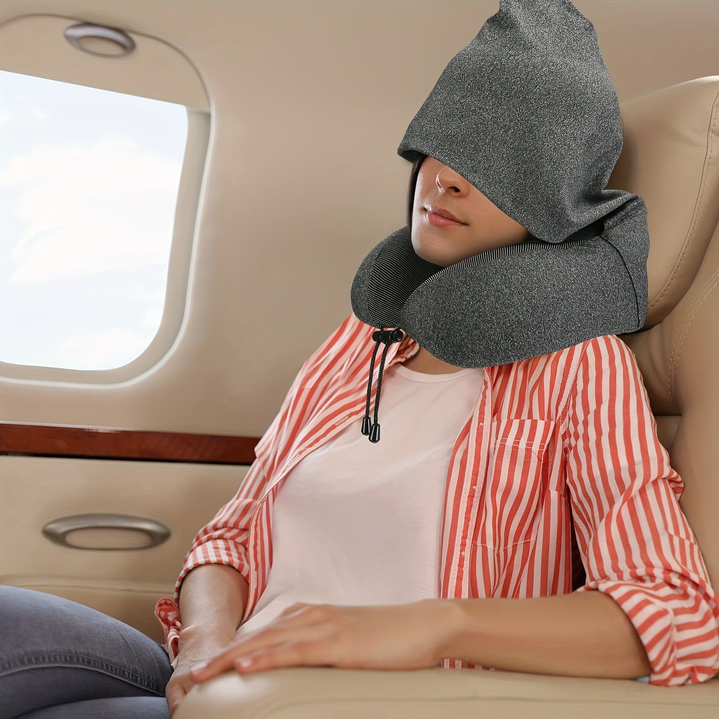 1pc Hooded Neck Pillow | Hand Washable Portable Travel Neck Pillow with Hidden Hat, Suitable for Plane, Train, Office Sleep Scenes, Mixed Color Non- Fabric with and Polyester